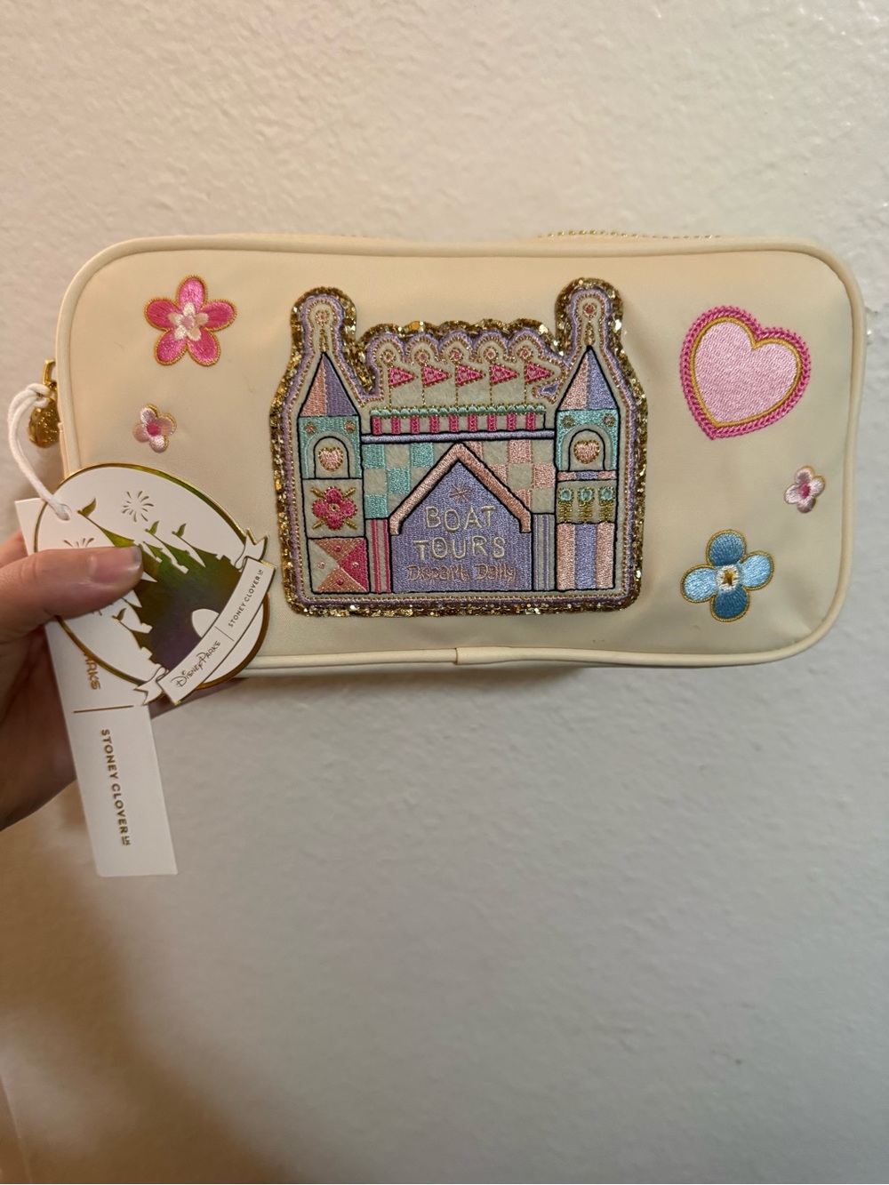 Disney x Stoney Clover Lane Cream Travel Pouch with Pastel Castle Patch NWT